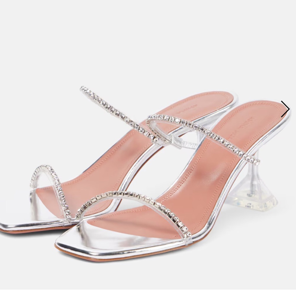 Amina Muaddi Silver Crystal embellished mirrored leather shoe